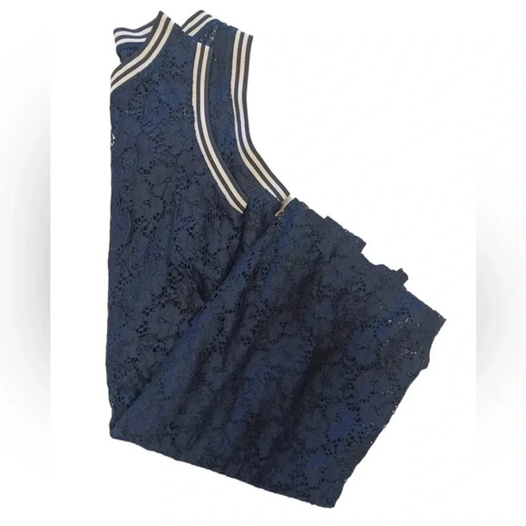 Como Black Sleeveless Navy Blue Lined Lace Dress Size Medium - Picture 5 of 8